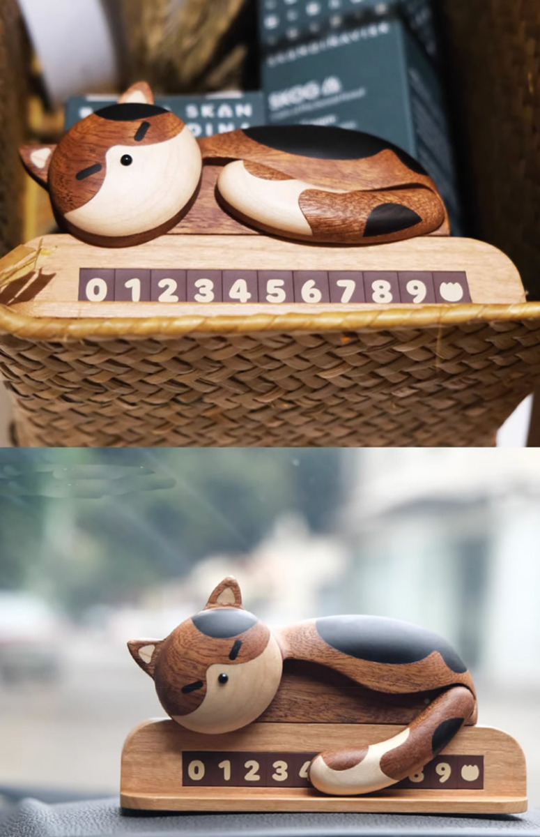 Adorable Lazy Cat Desktop Ornament With Number Plate