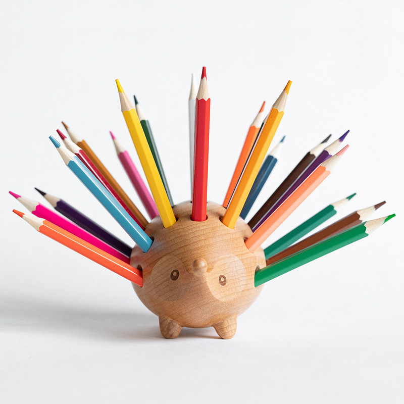 Amazing Multiple Pen Holes Wooden Hedgehog Pen Holder