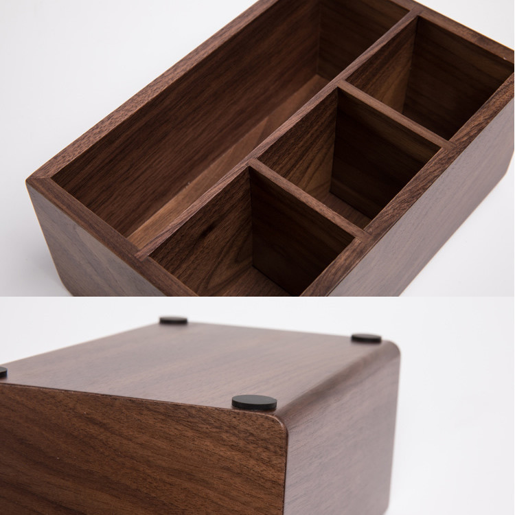 Black Walnut Desktop Storage Box, Organize Remotes, Phone Holder, Stationery