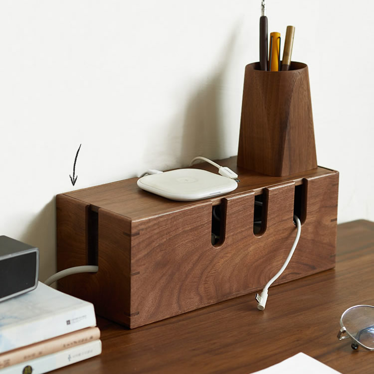 Black Walnut Wood Power Socket Organizer