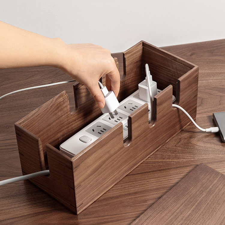 Black Walnut Wood Power Socket Organizer
