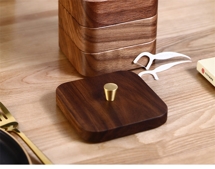 Black Walnut Wood Small Box, Organize Toothpick Cotton Swab, Jewelry