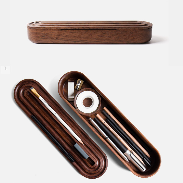 Black Walnut Wooden Office And Study Organizer With Phone Stand