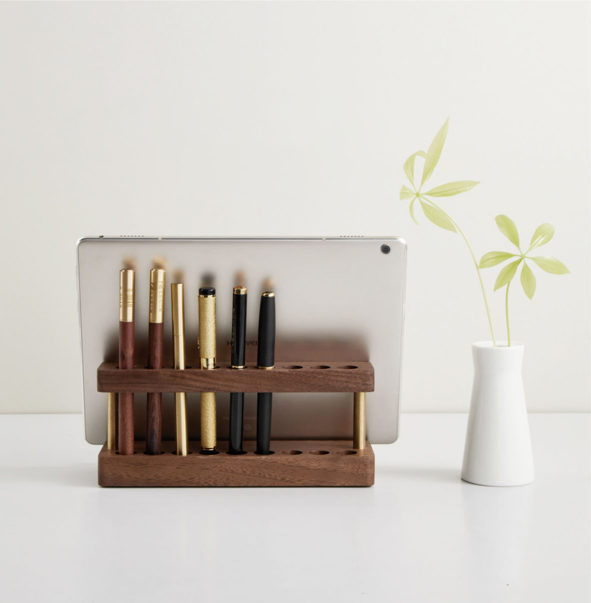 Black Walnut Wooden Pen And Phone Stand