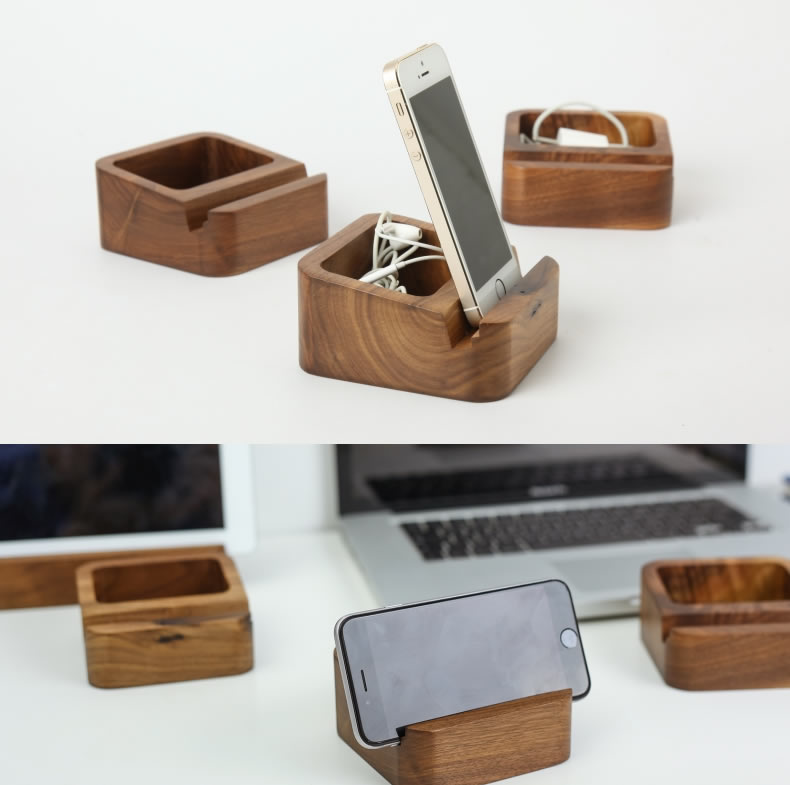 Black Walnut Wooden Phone Stand Small Items Organizer