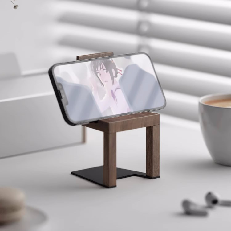 Chair Phone Stand - Creative Black Walnut Wood