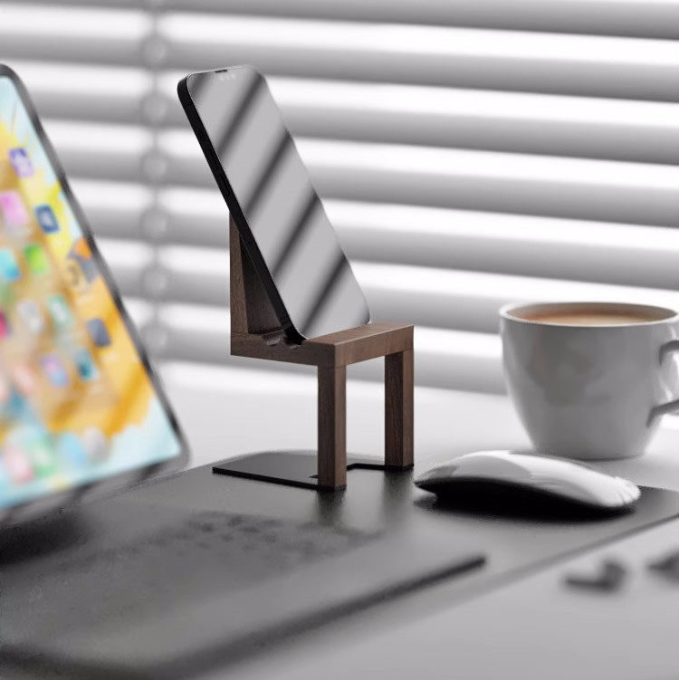 Chair Phone Stand - Creative Black Walnut Wood