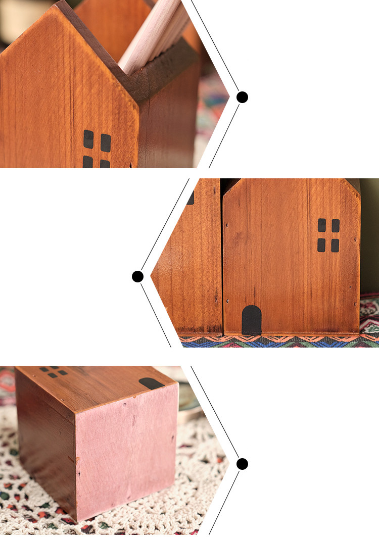 Classic Small Wooden Cabin Pen Holder - Office Desktop Organizer