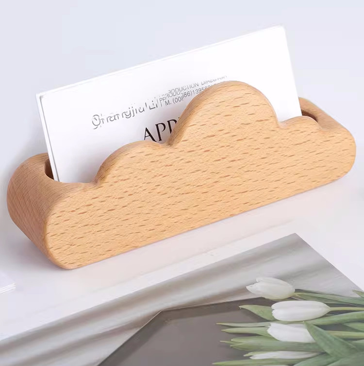 Creative Wooden Cloud Business Card Holder - Office Desk Decor