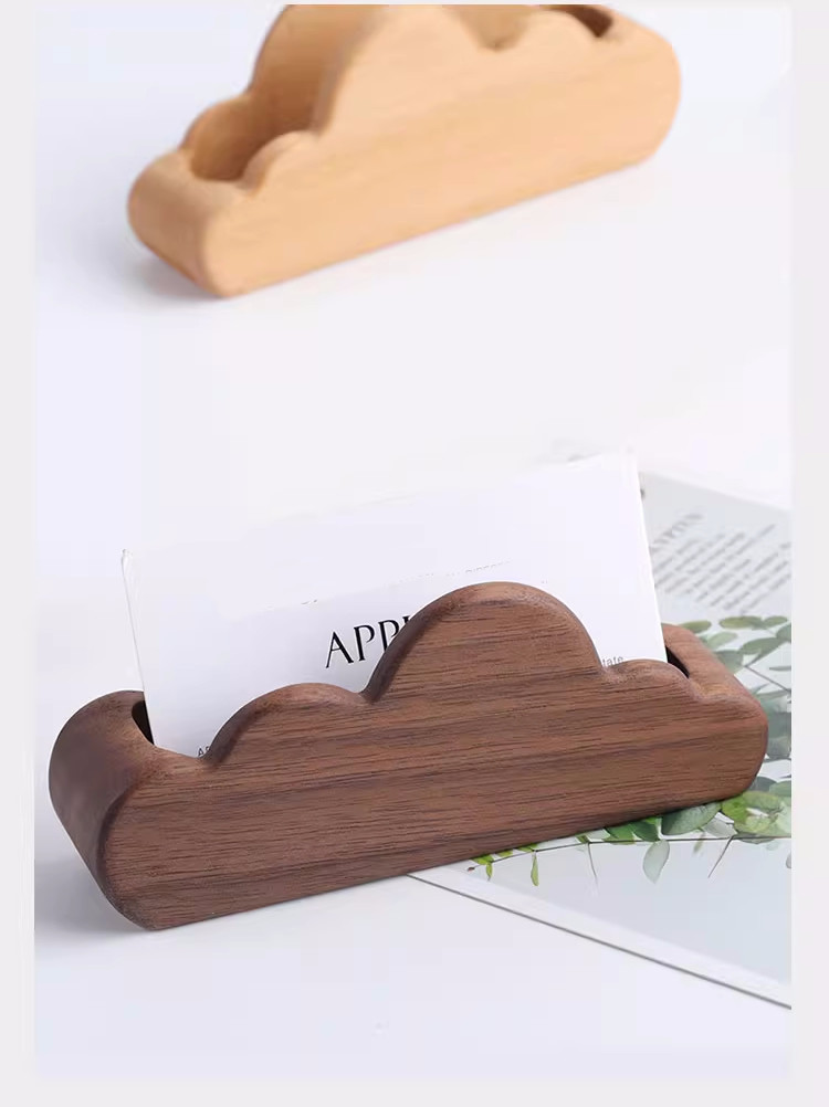 Creative Wooden Cloud Business Card Holder - Office Desk Decor
