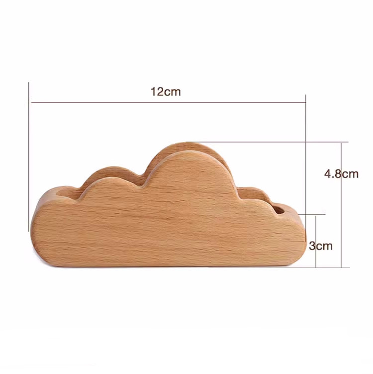 Creative Wooden Cloud Business Card Holder - Office Desk Decor