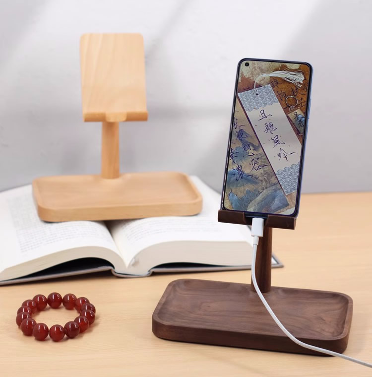 Creative Wooden Phone Holder, Adjustable Angle, Small Storage Tray