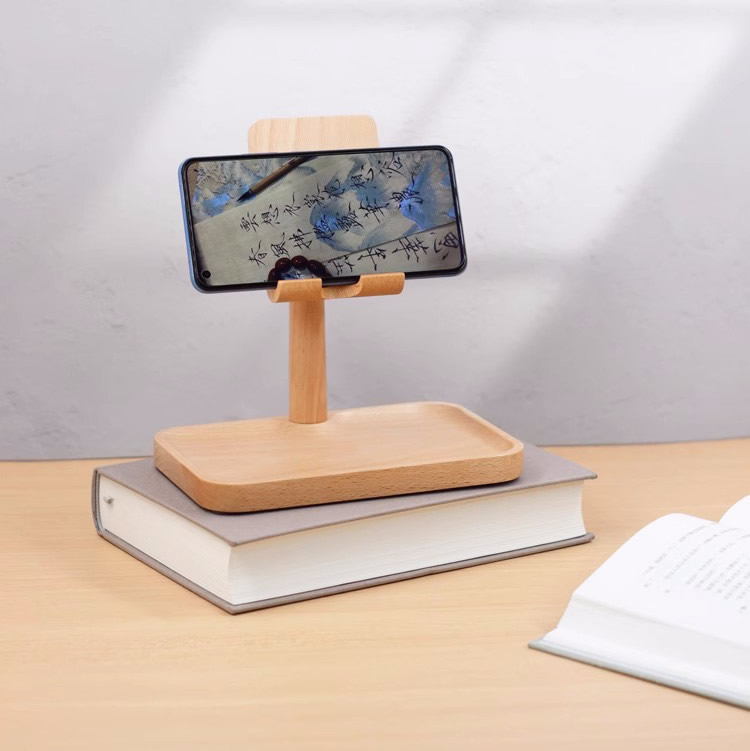 Creative Wooden Phone Holder, Adjustable Angle, Small Storage Tray