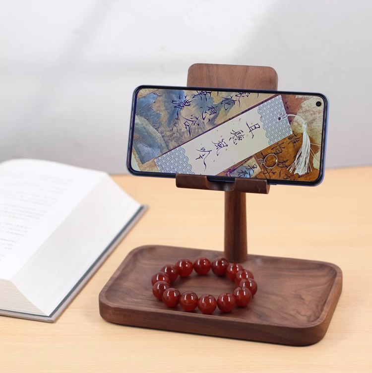 Creative Wooden Phone Holder, Adjustable Angle, Small Storage Tray