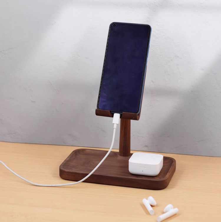 Creative Wooden Phone Holder, Adjustable Angle, Small Storage Tray