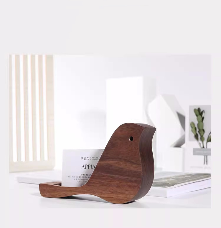 Cute Wooden Bird Business Card Holder - Office Desk Decor