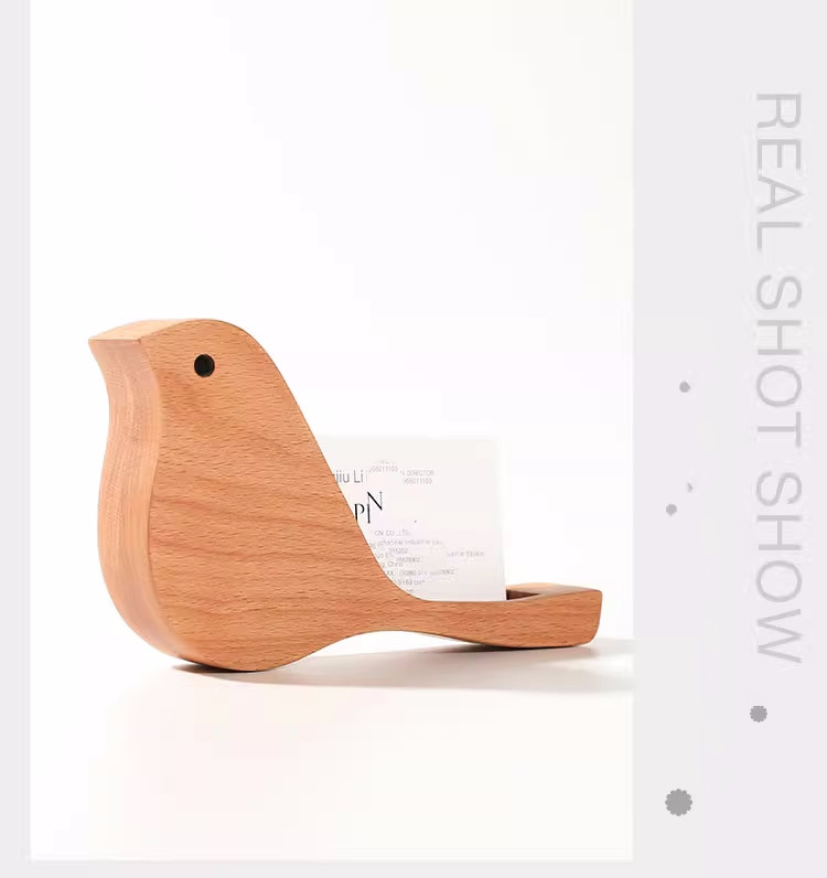 Cute Wooden Bird Business Card Holder - Office Desk Decor