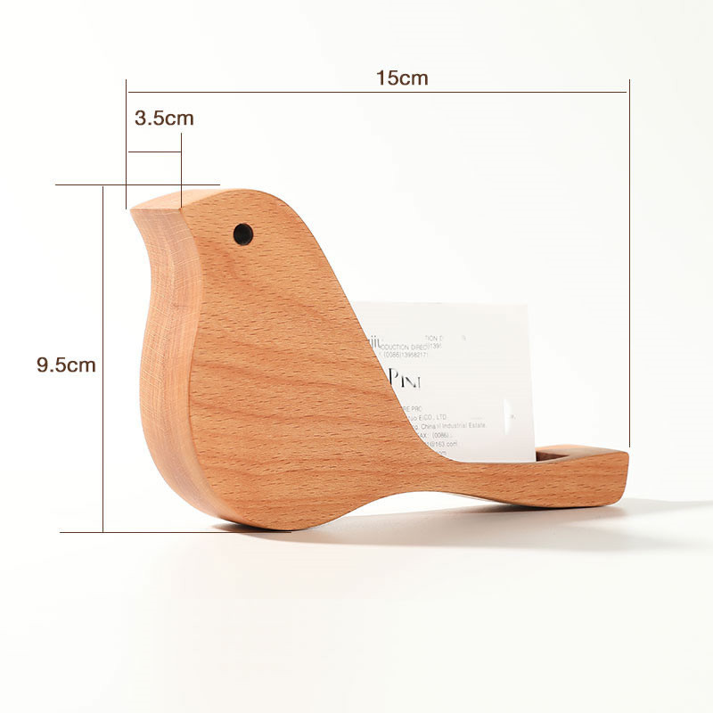 Cute Wooden Bird Business Card Holder - Office Desk Decor