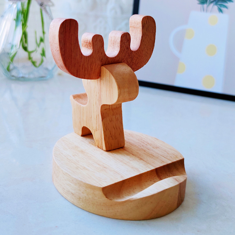 Cute Wooden Elk Phone Stand,Animal Phone Holder