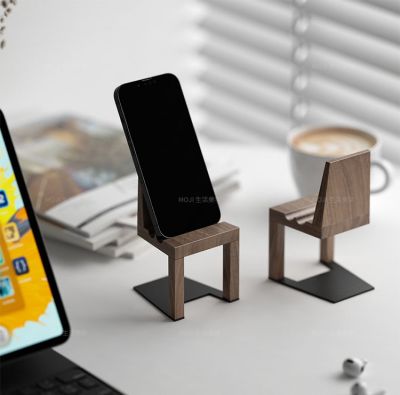 Black Walnut Wooden Geometric Creative Chair Mobile Phone Holder