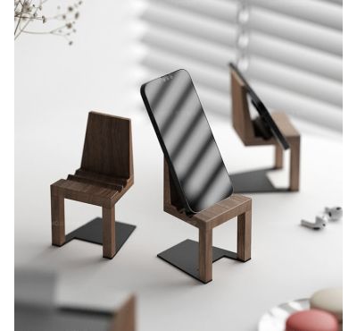 Black Walnut Wooden Geometric Creative Chair Mobile Phone Holder
