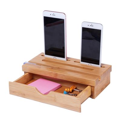 Desktop Bamboo Wood Organize Storage Box, Mobile Phone Holder