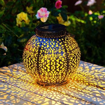 Retro Red Copper Color Lantern Shape Waterproof Solar Light