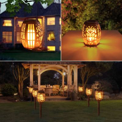Solar Landscape Lights Torch Lights with Flickering Flame Waterproof LED landscape decorations outdoor Lights for Pathway Garden Decor 2 Pack