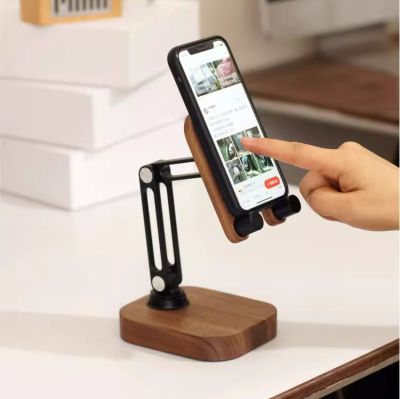 Black Walnut And Aluminum Alloy Phone Stand - Adjustable Angle
