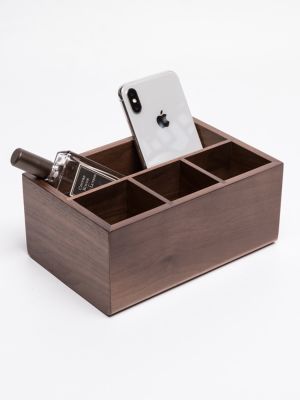 Black Walnut Desktop Storage Box, Organize Remotes, Phone Holder, Stationery