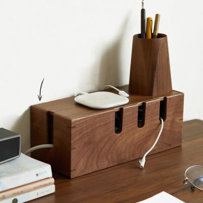 Black Walnut Wood Power Socket Organizer