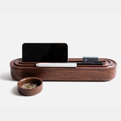 Black Walnut Wooden Office And Study Organizer With Phone Stand