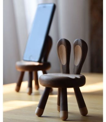 Bunny Ear Chair Phone Holder- Black Walnut Wood
