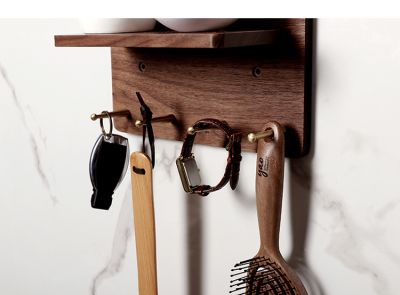 Classical Black Walnut Wood Wall Hooks With Storage Compartment