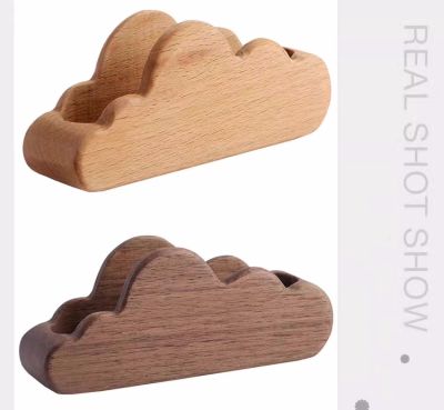 Creative Wooden Cloud Business Card Holder - Office Desk Decor