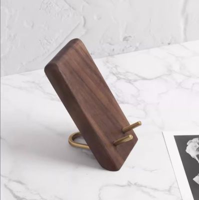 Minimalist Black Walnut And Brass Phone Stand