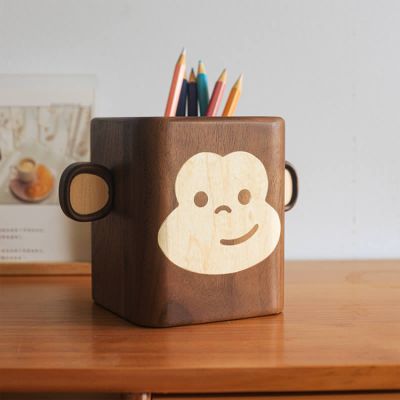Monkey Pen Holder, Black Walnut Office Organizer Storage