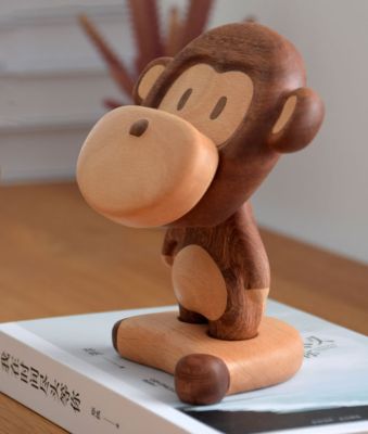 Monkey Phone Holder, Natural Wood Fun Design,Table Decoration