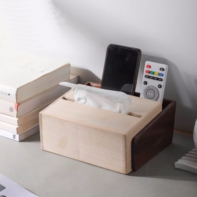 Multi-functional Wooden Tissue Box - Two Color Wood Organizer