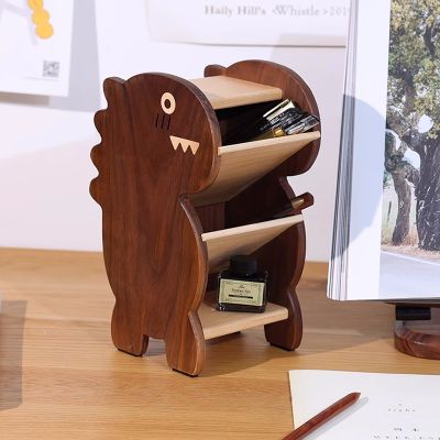 Office Small Dinosaur Wooden Pen Holder, Learning Stationery Desktop Organize Storage