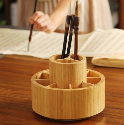 Rotatable Bamboo Desktop Organizer, Remote Control Holder
