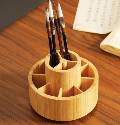 Rotatable Bamboo Desktop Organizer, Remote Control Holder