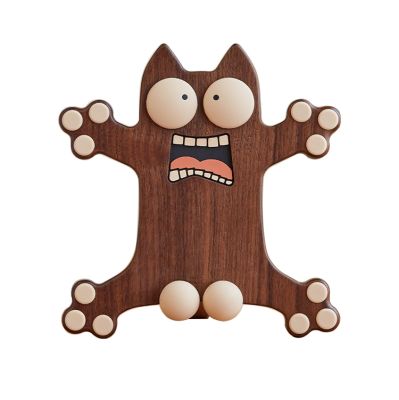 Startled Little Monster Phone Stand - Funny Black Walnut Wood