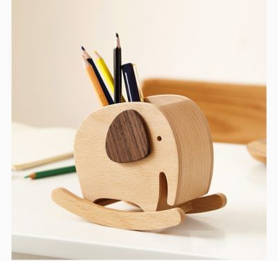 Swing Elephant Pen Holder,Wooden Cute Decorative Storage