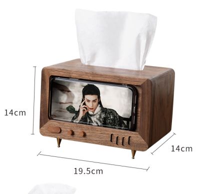 Tissue Box For Tv, Black Walnut Wood, Phone Holder