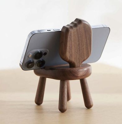 Wood Chair Phone Stand - Creative Black Walnut Wood Design