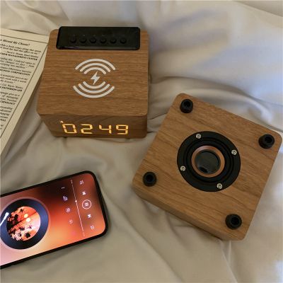Wooden Bluetooth Speaker, Large Digital Clock, Wireless Charging for Phones