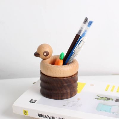 Wooden Duck Pen Holder,Cute Desktop Decoration Organize Storage