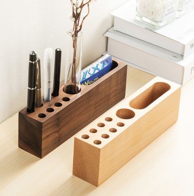  Wooden Pen Holder and Business Card Box - Creative Desktop Organizer