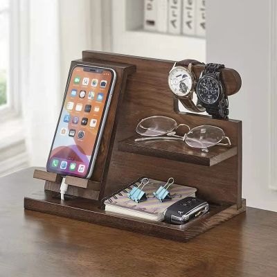 Multi-functional Wooden Storage Holder - Keep Your Phone, Watch, and Glasses Organized